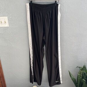 Vintage Nike Tear Away Black Pants w/ White Side Buttons Basketball Track Large